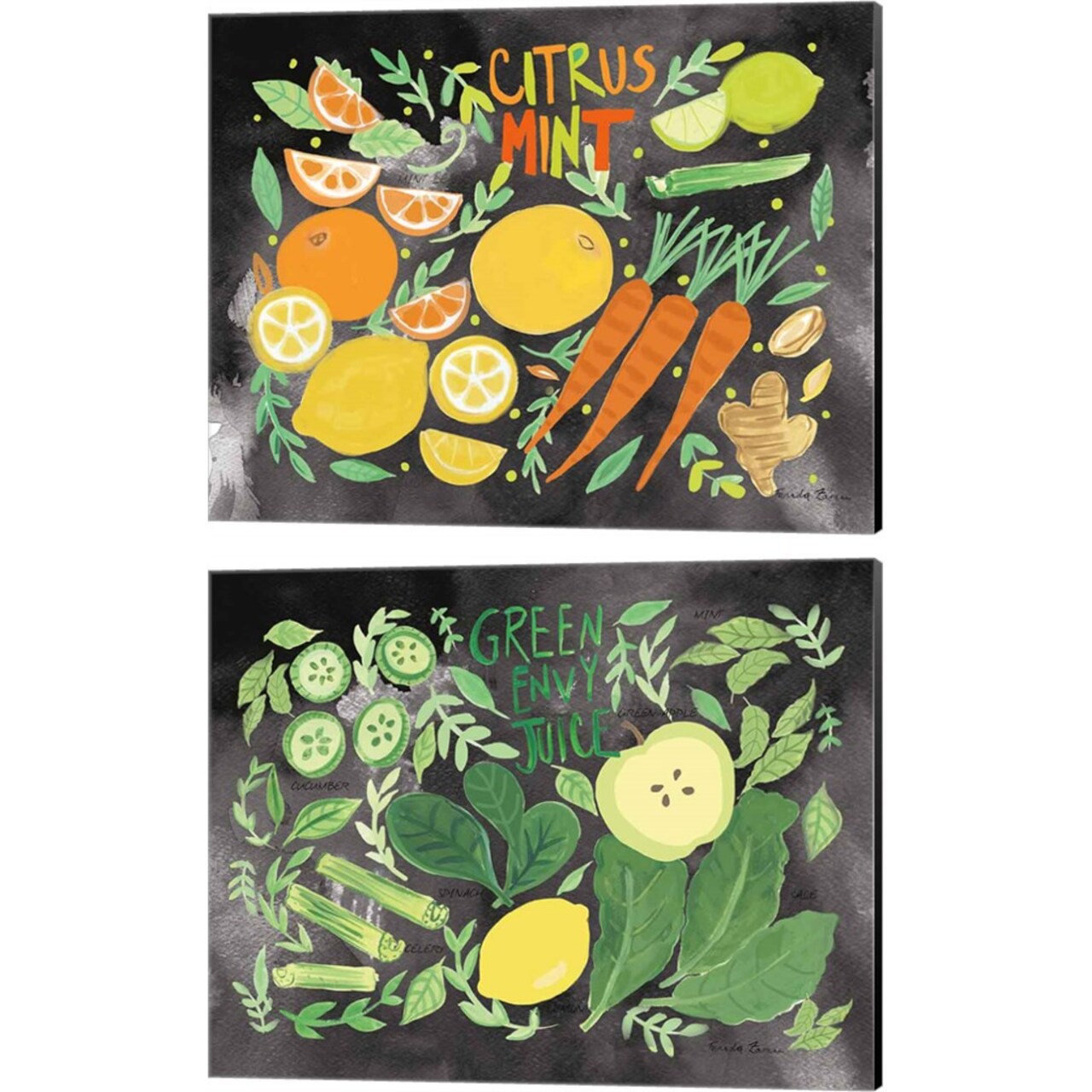 Fruitie Smoothie on Black by Farida Zaman 15" x 12" Canvas Wall Art (Set of 2)